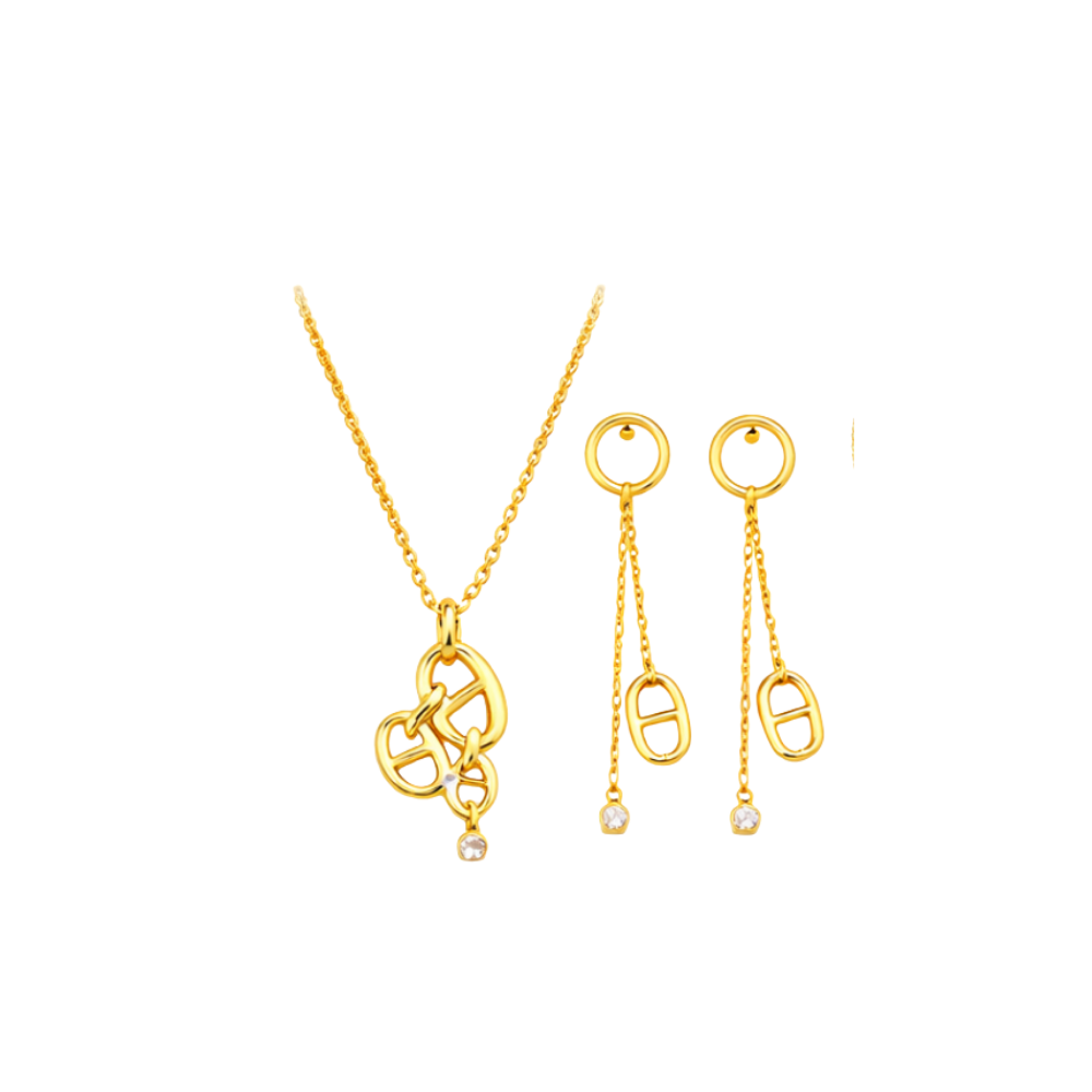 Elevated Cd Navy Necklace Earrings Set Gold - view 3