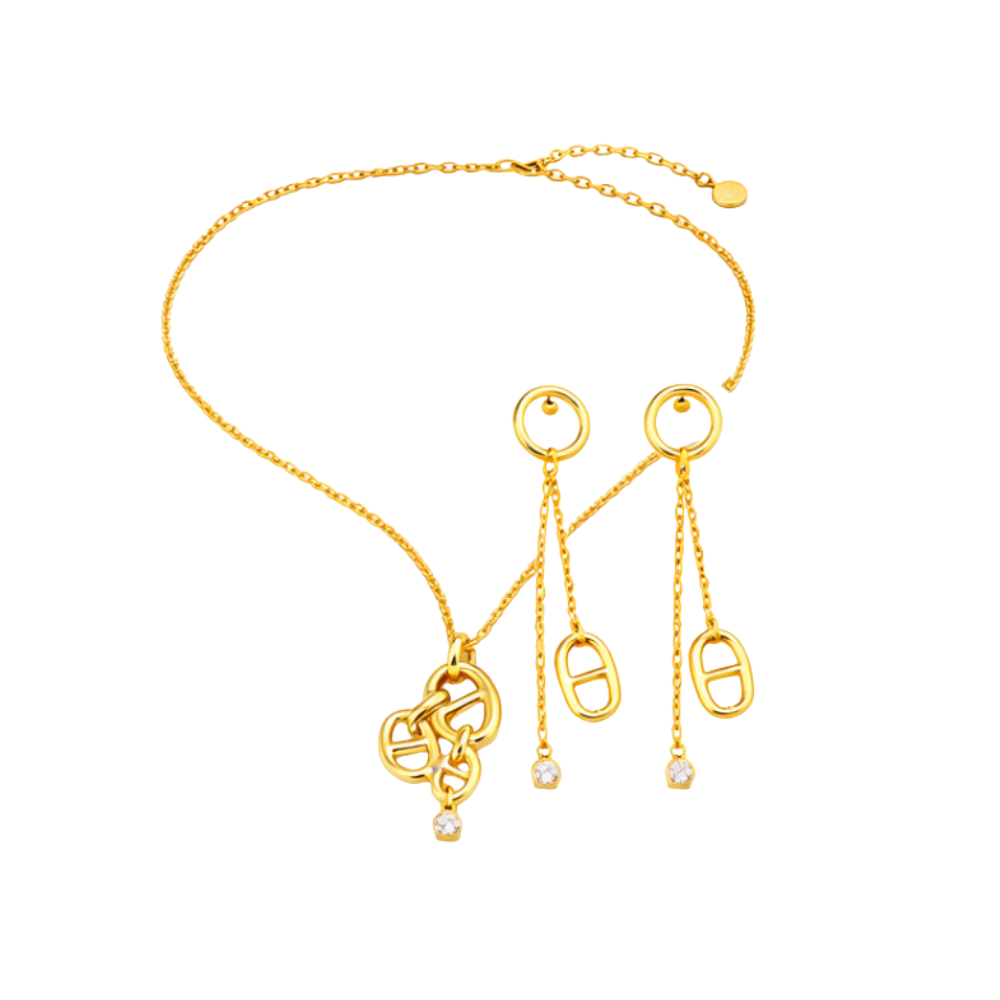 Elevated Cd Navy Necklace Earrings Set Gold