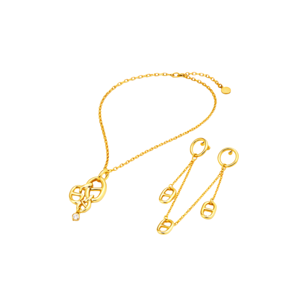 Sophisticated Navy Necklace Earrings Set Gold