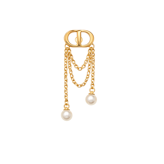 Statement Pearl Chain Drop Earring Gold
