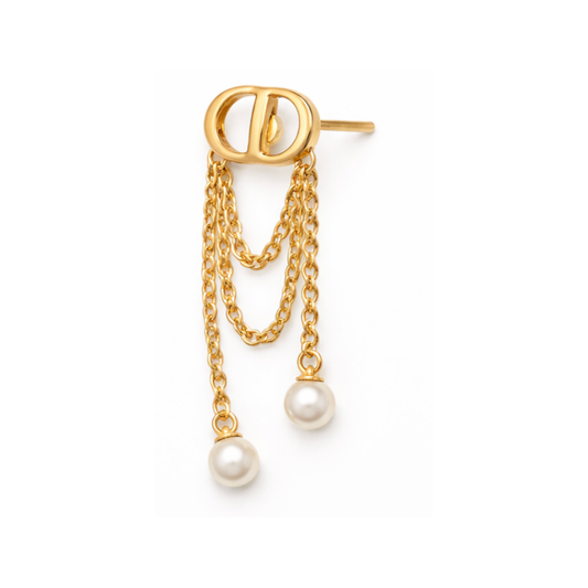 Statement Pearl Chain Drop Earring Gold - view 2