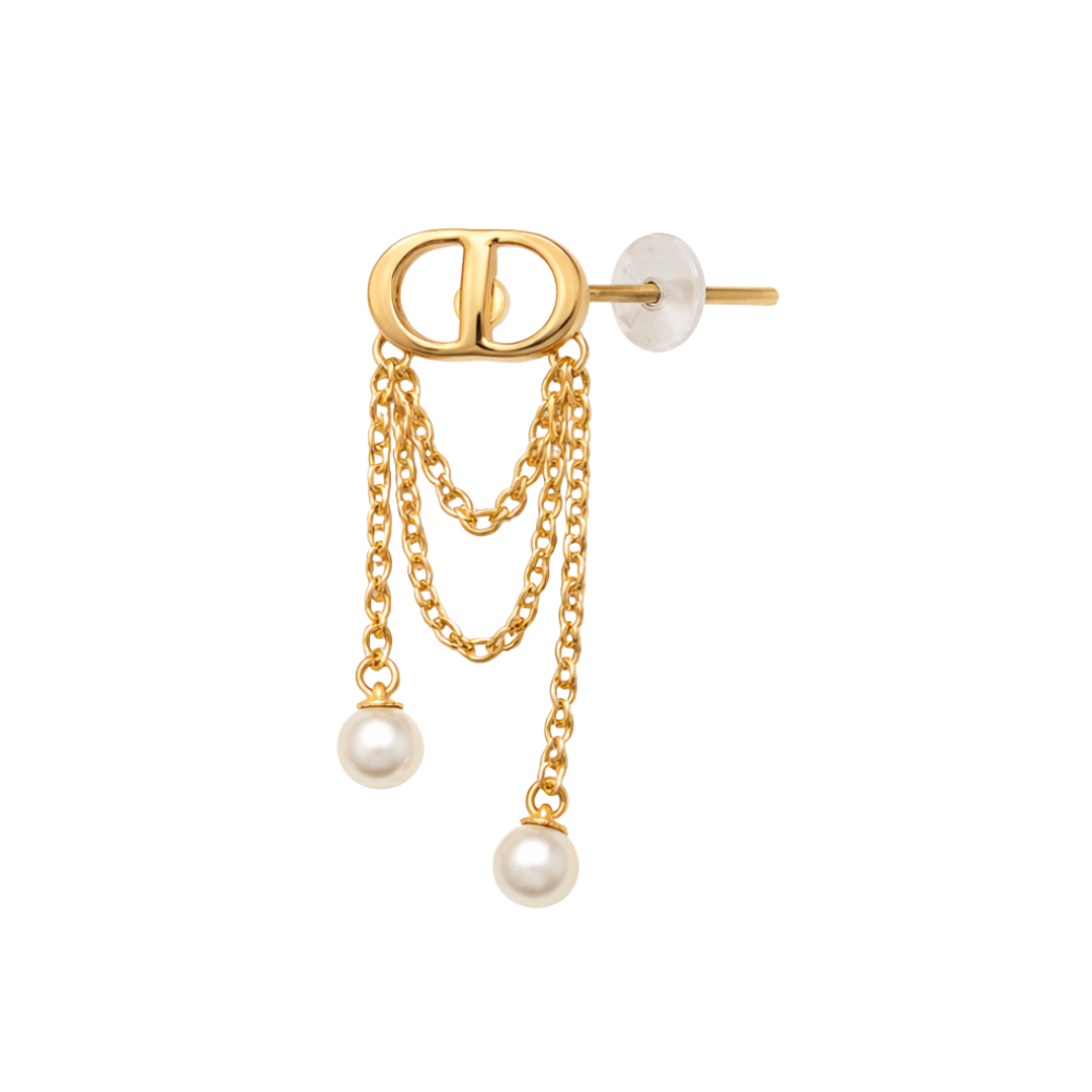 Statement Pearl Chain Drop Earring Gold - view 3