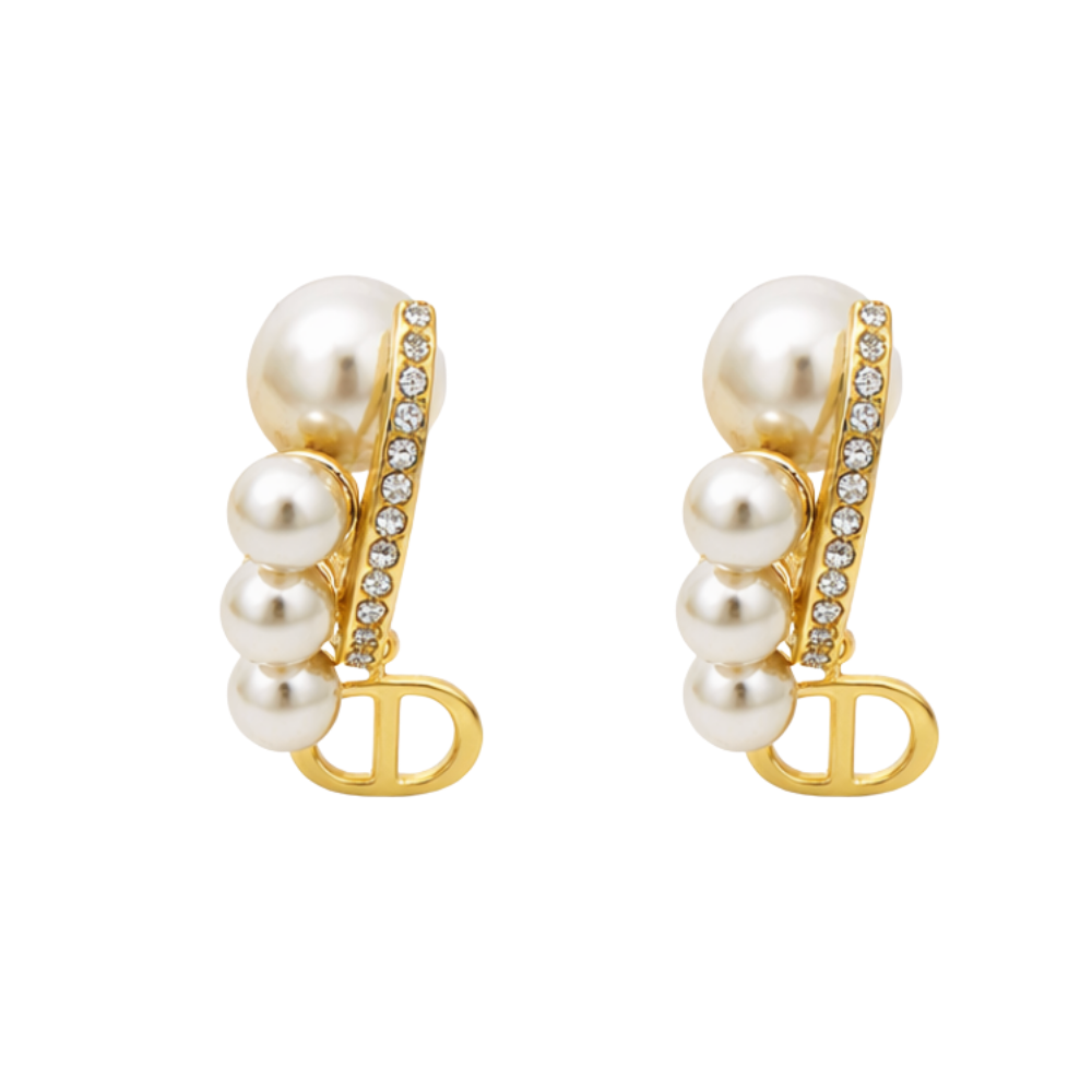 Detailed Cd Pearl Crystal Earring Gold