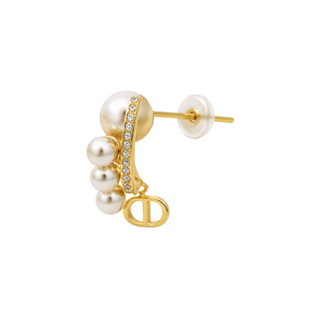 Detailed Cd Pearl Crystal Earring Gold - view 3