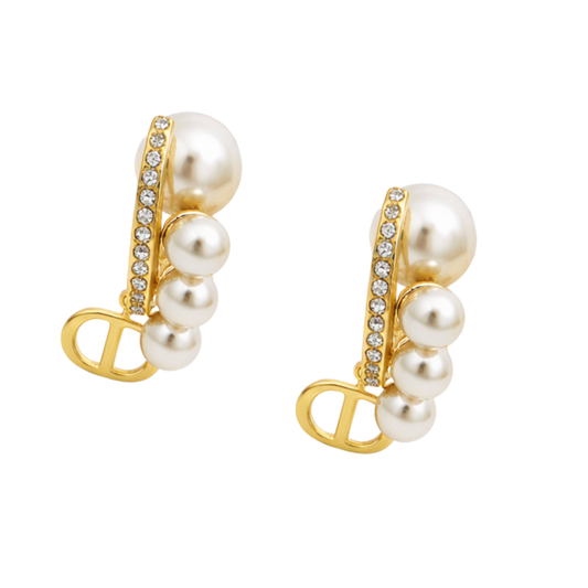 Detailed Cd Pearl Crystal Earring Gold - view 2