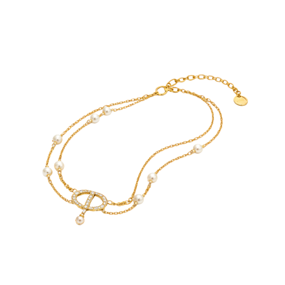 Modern Cd Pearl Layered Necklace Bracelet Set Gold - view 3