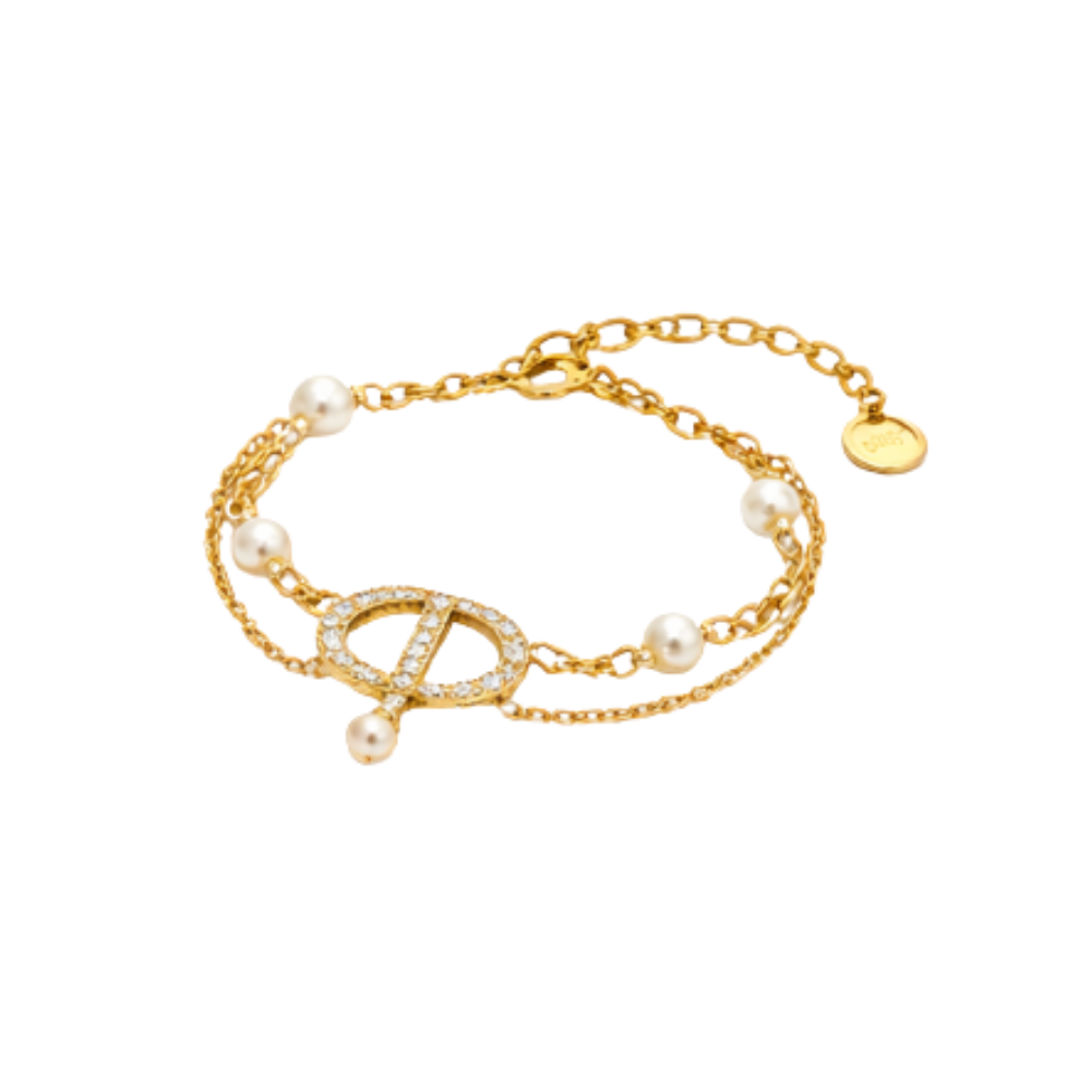 Modern Cd Pearl Layered Necklace Bracelet Set Gold - view 2