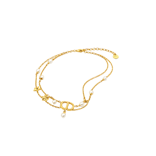 Premium-Look Cd Star Pearl Layered Necklace Gold - view 2