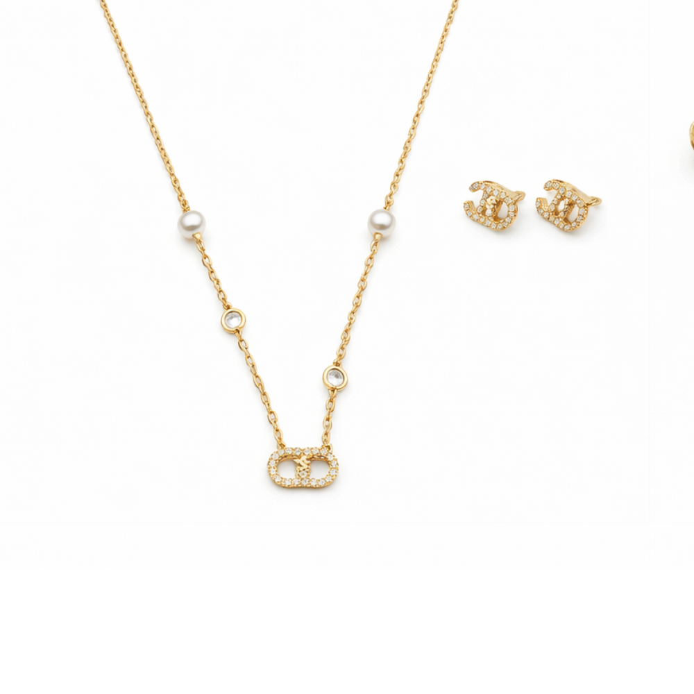 Statement Lune Gold Finish Resin Pearls Crystals - view 2