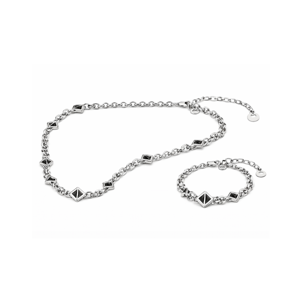 Sharp Geometric Chain Necklace Bracelet Set Si Er