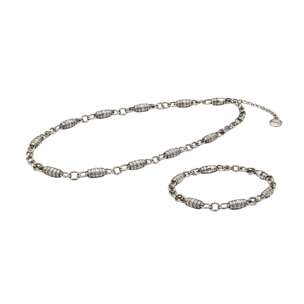 Timeless Barrel Link Chain Necklace Bracelet Set Si Er