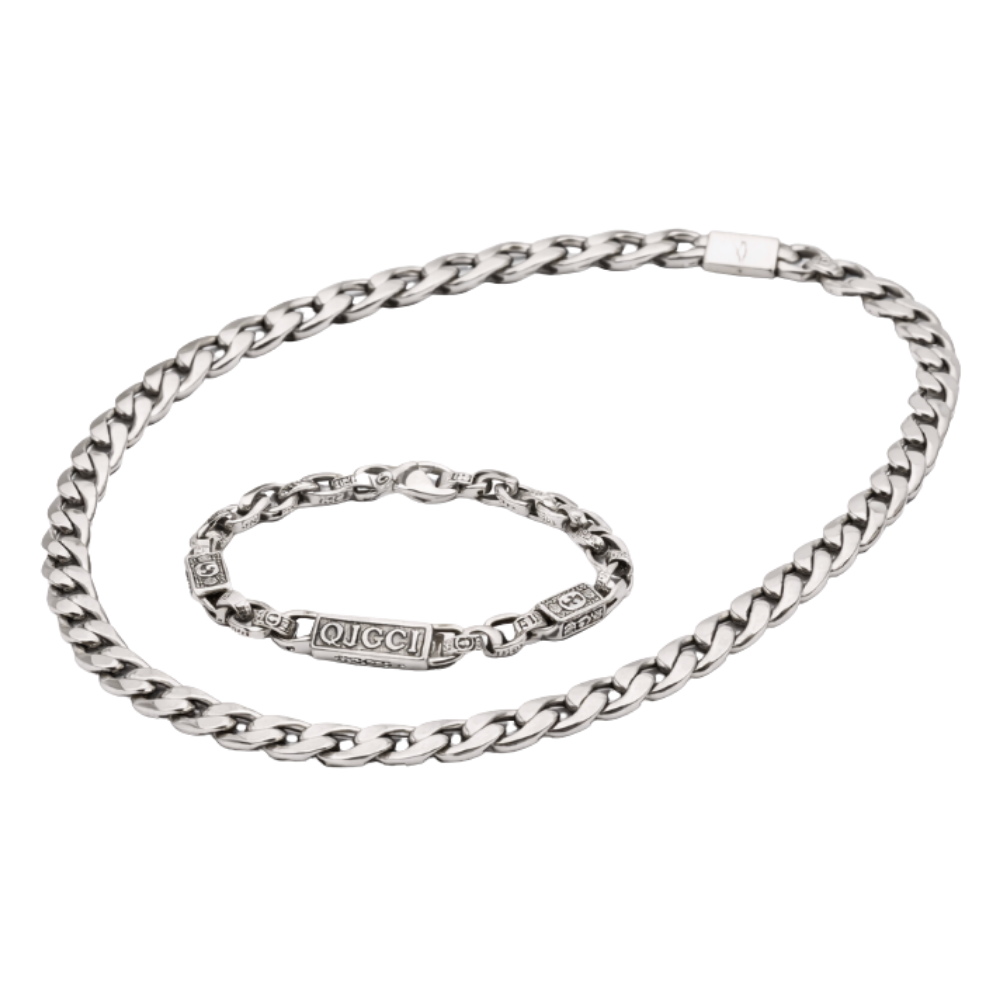 Elevated Chunky Chain Necklace Bracelet Set Si Er