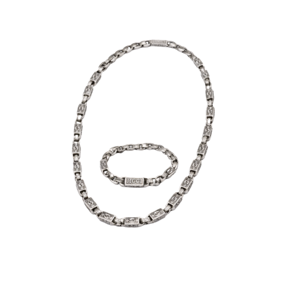 Elevated Chunky Chain Necklace Bracelet Set Si Er - view 2