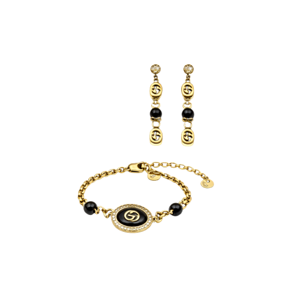 Clean-Finish GG Black Bead Chain Bracelet Gold - view 3