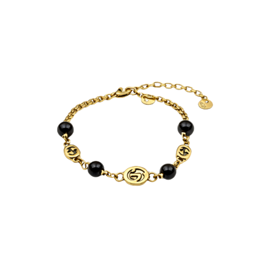 Clean-Finish GG Black Bead Chain Bracelet Gold - view 2