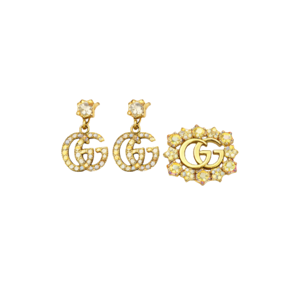 Sophisticated GG Crystal Earring Brooch Set Gold - view 2