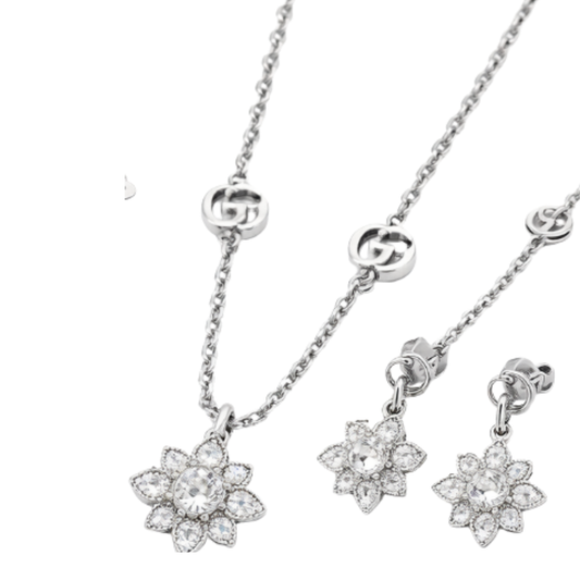 Modern GG Flower Crystal Necklace Bracelet Set Si Er - view 2