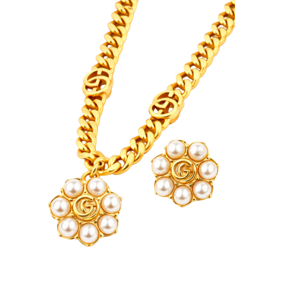 Premium-Look GG Pearl Pendant Chain Necklace Gold - view 2