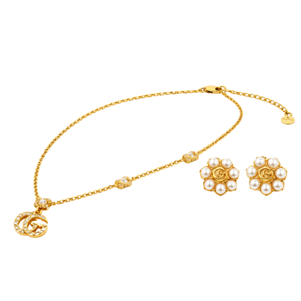 Premium-Look GG Pearl Pendant Chain Necklace Gold - view 4