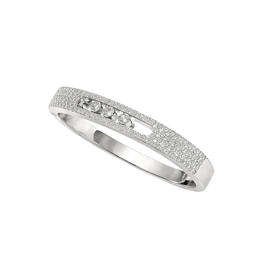 Polished Open Bangle Pavé Bangle Ring Set White Gold Diamonds - view 2