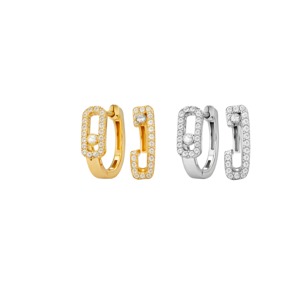 Modern Layered Pavé Double Hoop Earrings Mixed Gold Diamonds - view 4
