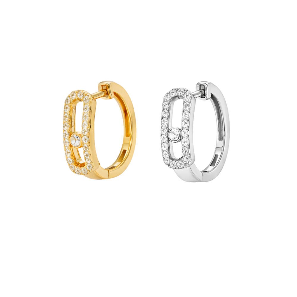 Modern Layered Pavé Double Hoop Earrings Mixed Gold Diamonds
