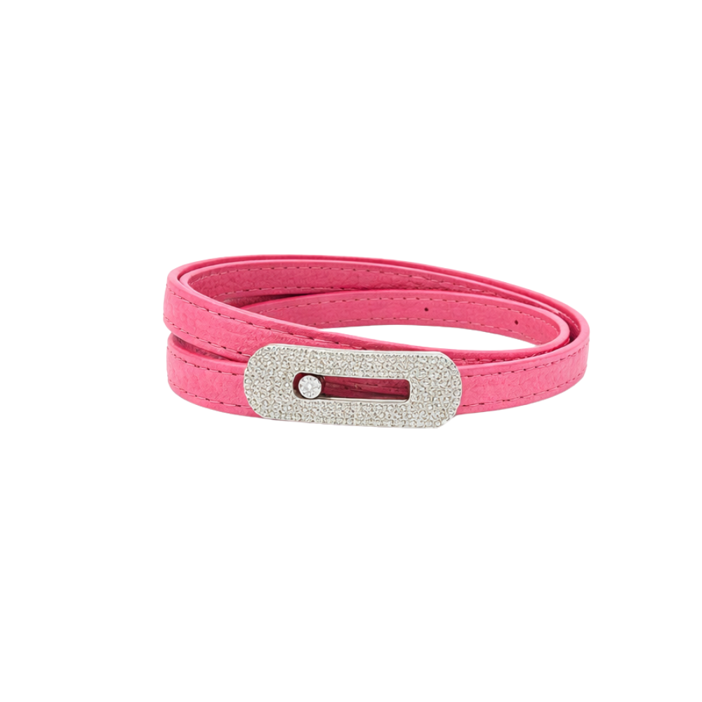 Sophisticated Leather Double Wr Bracelet Pink Diamonds - view 2