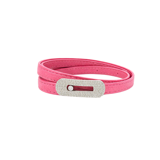 Sophisticated Leather Double Wr Bracelet Pink Diamonds - view 2