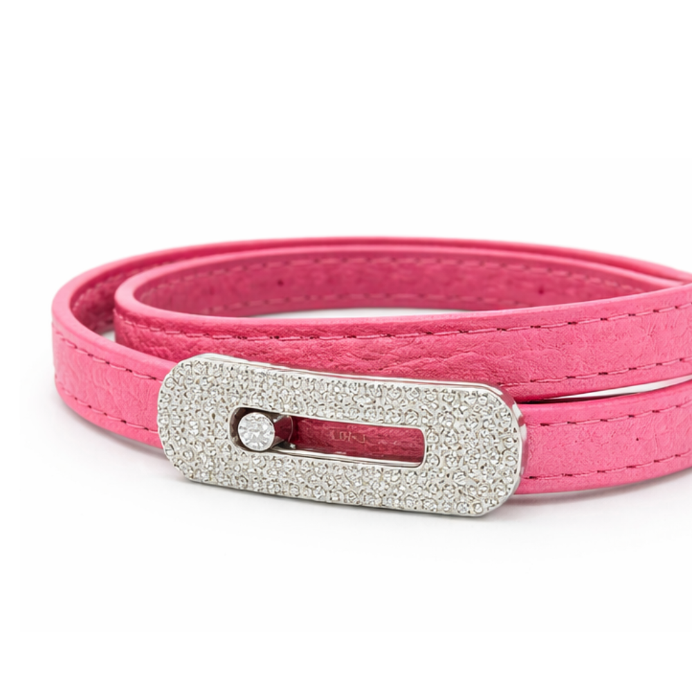 Sophisticated Leather Double Wr Bracelet Pink Diamonds - view 3