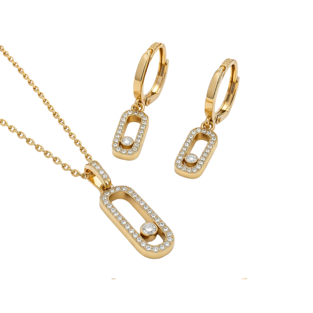 Detailed Long Pavé Station Necklace Earrings Set - view 2