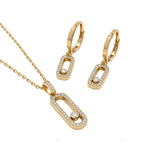 Detailed Long Pavé Station Necklace Earrings Set - view 2