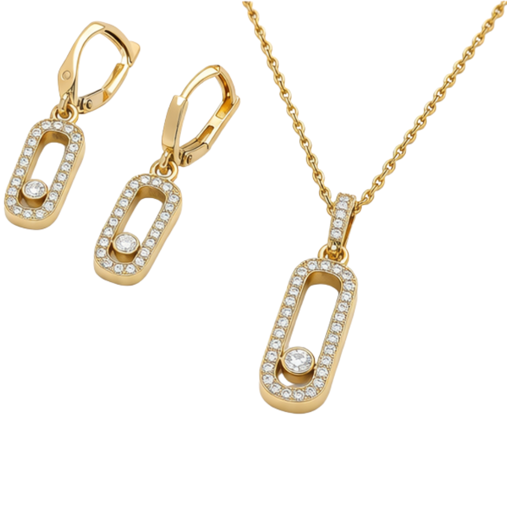 Detailed Long Pavé Station Necklace Earrings Set - view 3