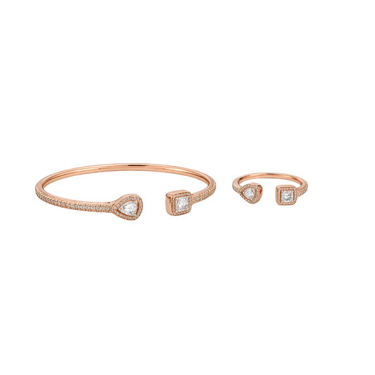 Sophisticated Pave Bangle Ring Pink Gold Diamonds