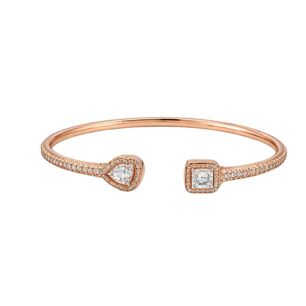 Sophisticated Pave Bangle Ring Pink Gold Diamonds - view 2