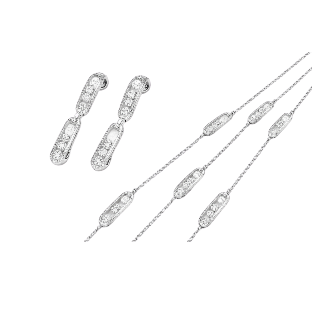 Premium-Look Layered Pavé Large Set White Gold Diamonds