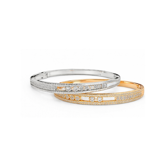 Sharp Floating Stone Small Hoop White Yellow Gold - view 2