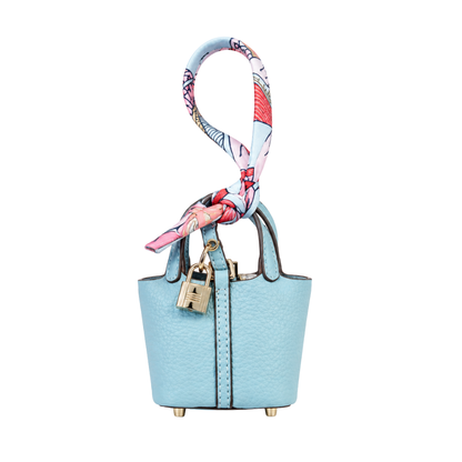 Mini Tote Bag Charm Baby Blue with Silk Twilly