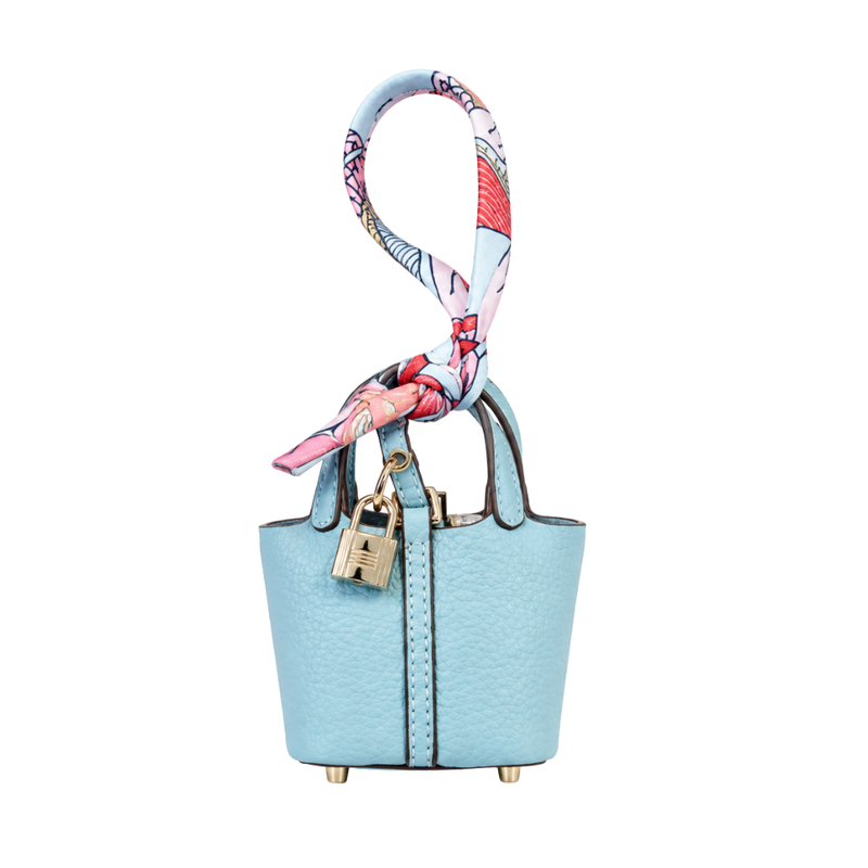 Mini Tote Bag Charm Baby Blue with Silk Twilly