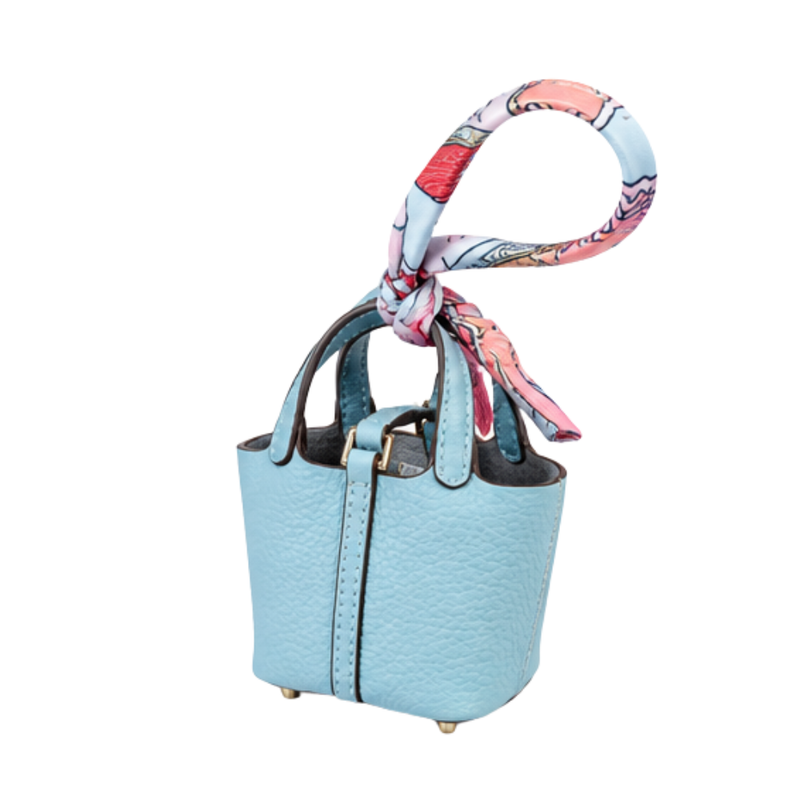 Mini Tote Bag Charm Baby Blue with Silk Twilly