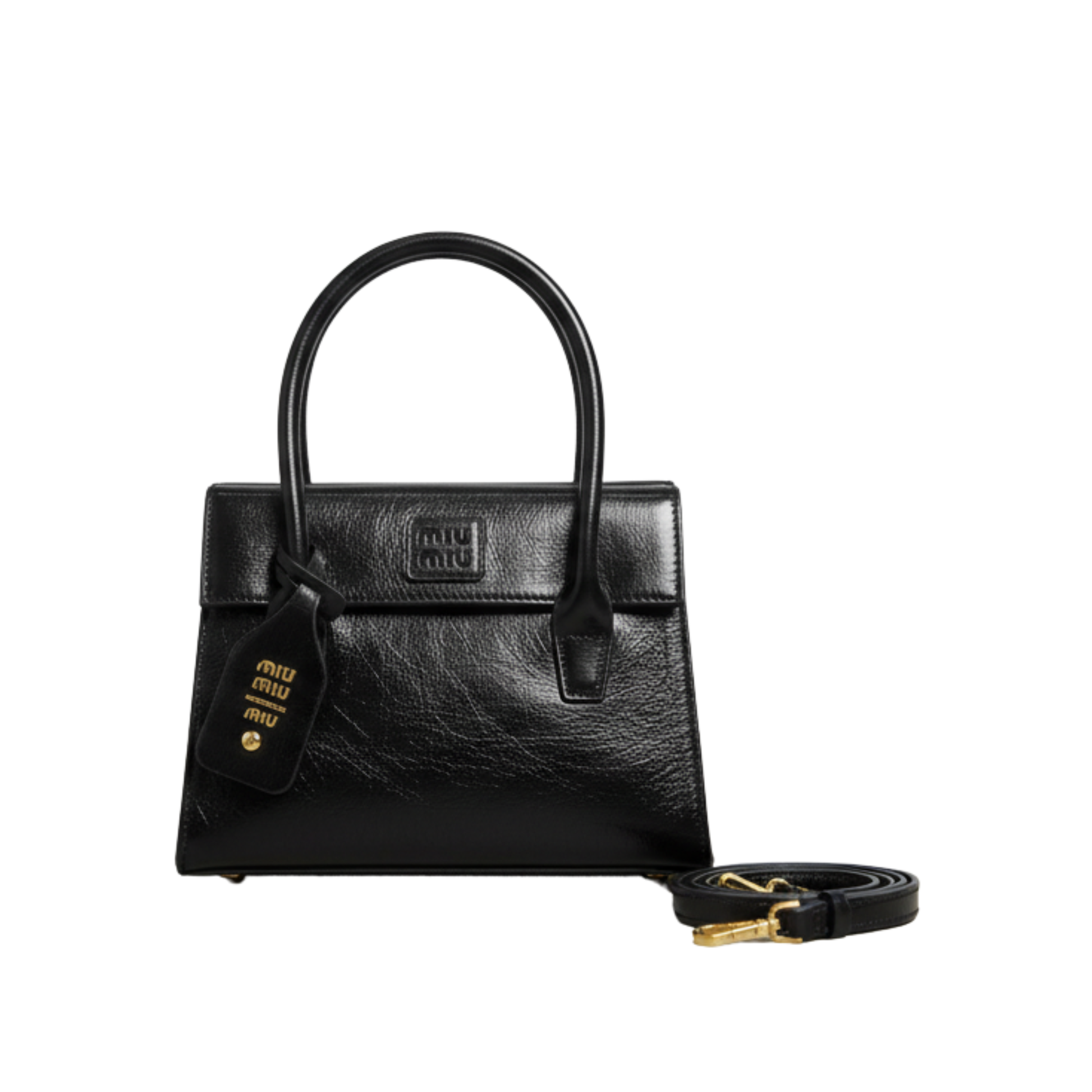 Dressy Miu Miu Solitaire Shiny Leather Black Bag