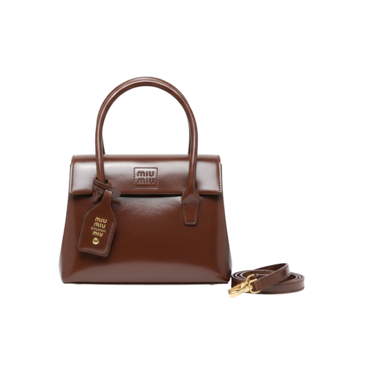 Minimal-Luxe Miu Miu Solitaire Shiny Leather Brown Bag