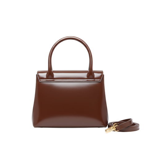 Minimal-Luxe Miu Miu Solitaire Shiny Leather Brown Bag - view 2