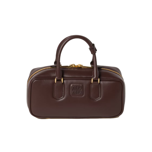Refined Miu Miu Solitaire Shiny Leather Dark Brown Bag