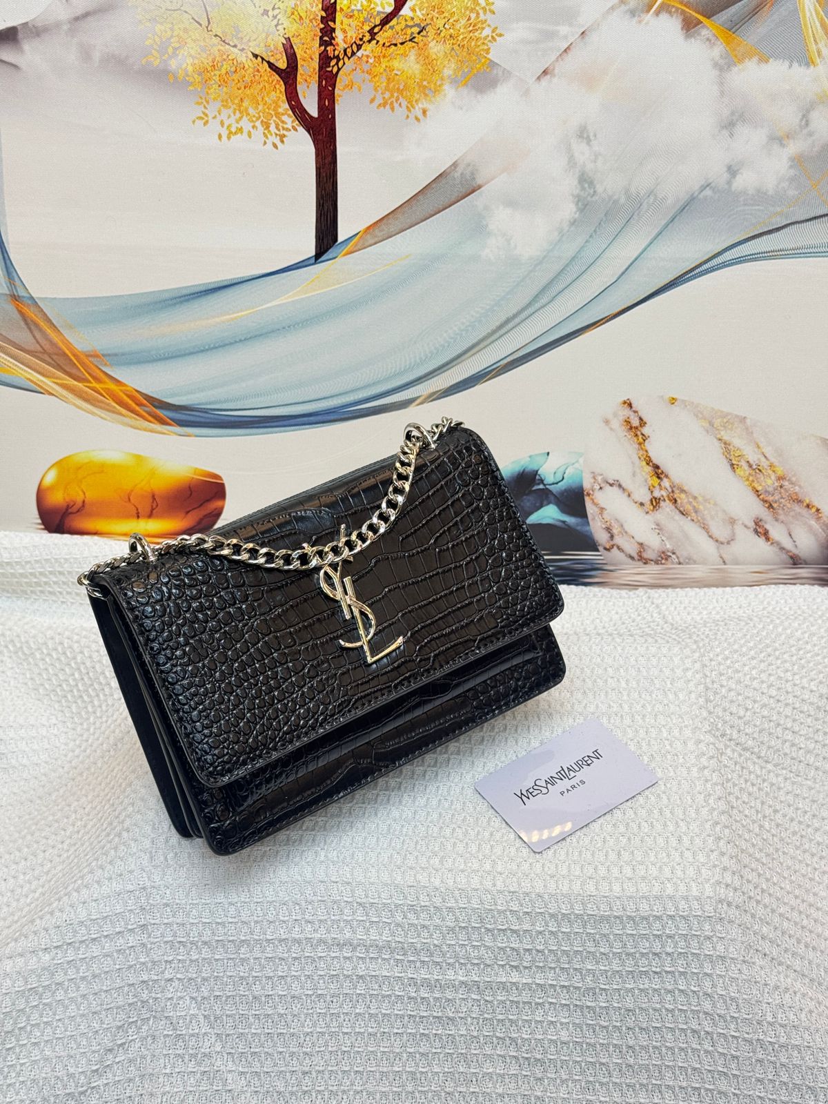 Statement Sunset Medium Black Croc Embossed Bag - view 4