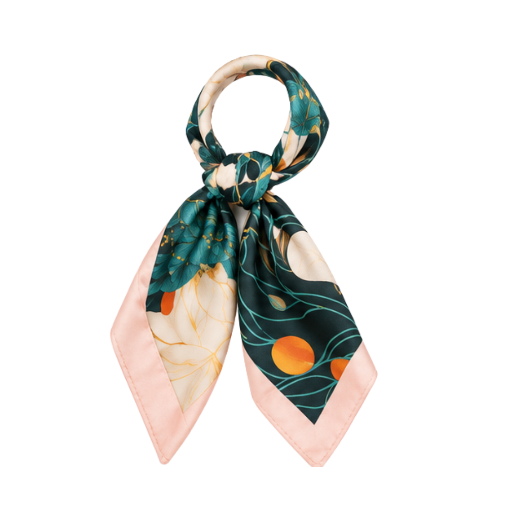 Silk Twilly Scarf Bag Charm Teal Floral Pink
