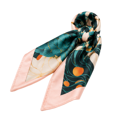 Silk Twilly Scarf Bag Charm Teal Floral Pink
