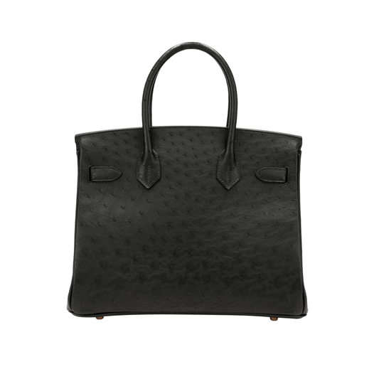Detailed Ostrich Structured Carryall Sellier Black Bag - view 2