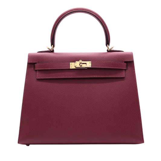 Detailed Structured Top-Handle Mini Dark Red Bag