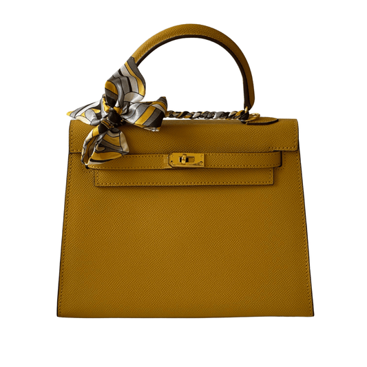 Statement Structured Top-Handle Mini Yellow Color Bag