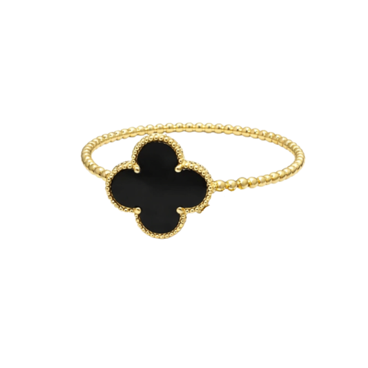 Elevated Clover Motif Bracelet Ring Set Gold - view 2